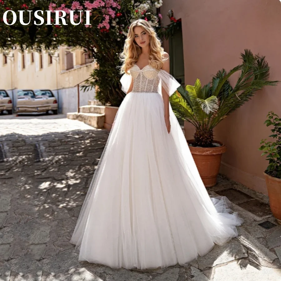 

Sweetheart Bridal Gowns A-Line Floor-Length Backless Sexy Bride Robes Boho Wedding Dresses Off The Shoulder Vestidos De Novia