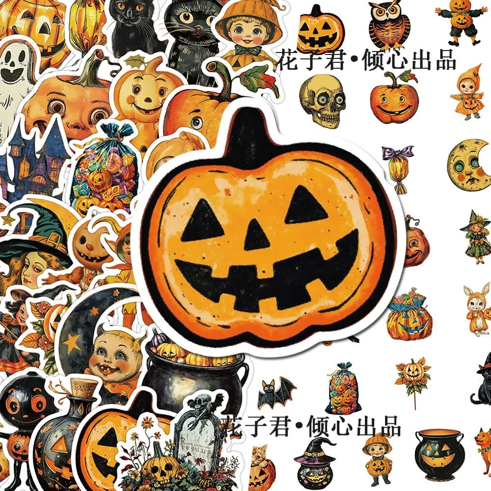 50PCS Retro Halloween Stickers Terrifying Pumpkin Luggage Phone Graffiti Laptop Wall Scrapbook Motorcycle DIY Gifts