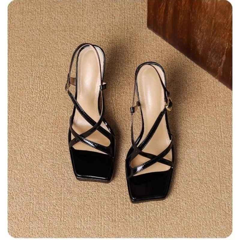 Women's Sheepskin Band Cross Strap Kitten Heel Open Toe Sandals Elegant Ladies Slim Daily Dress Pumps Plus Size Hot view 4