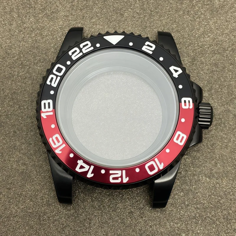 Accessori per la modifica dell'orologio Cassa nera Foglio inferiore piatto trasparente Vetro zaffiro 40MM per movimento NH35