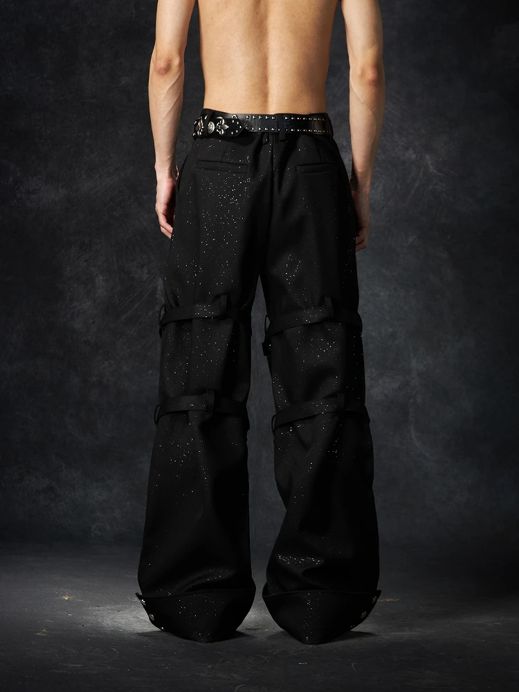 Special-Interest Design Starry Detachable Rivet Metal Ribbon Micro-Pull Casual Pants Trousers