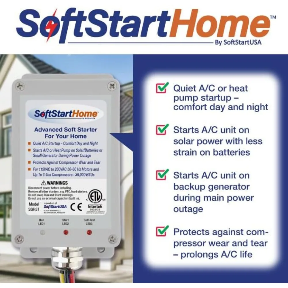 Arrancador suave para aires acondicionados y bombas de calor: reduce la potencia de arranque, funciona con generadores, vehículos recreativos y energía solar, prolonga la vida útil del compresor.