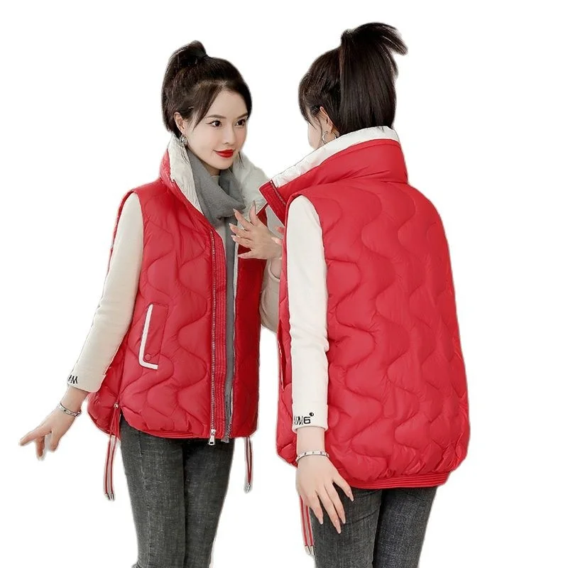 Piumino donna gilet di cotone autunno inverno cappotto addensare allentato femminile senza maniche tasca gilet selvaggio