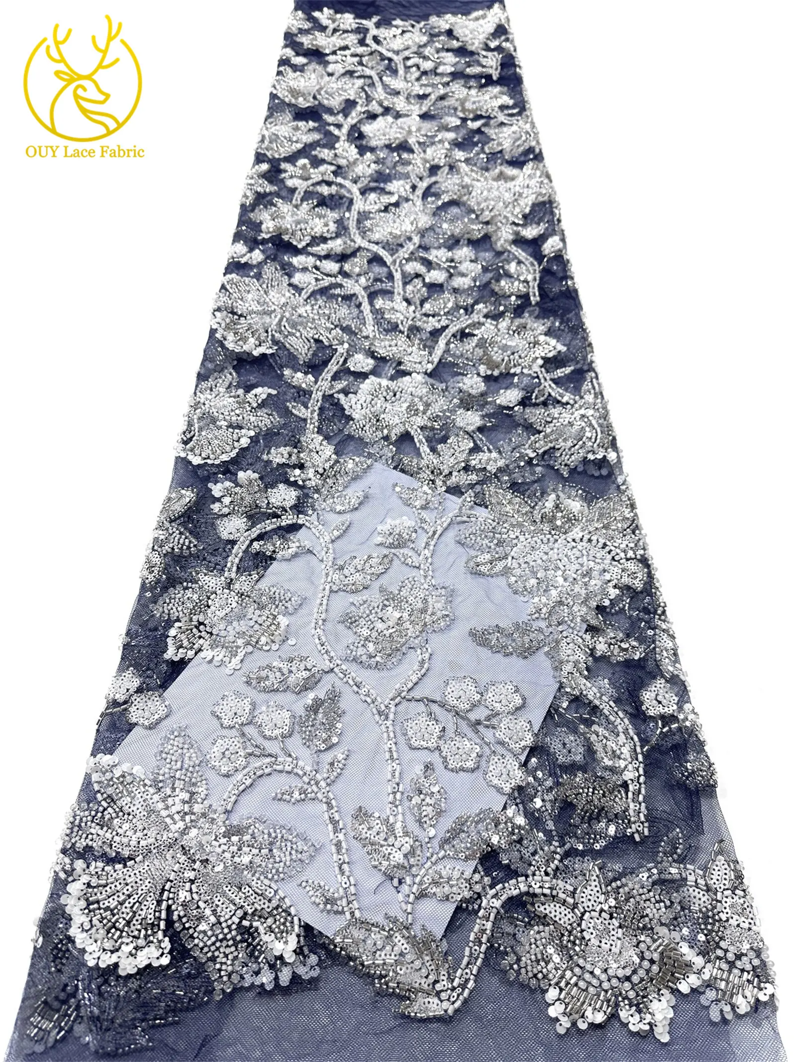 5 Yards Hochwertige Afrikanische Bräutigam-Perlenstickerei Luxuriöser Maßgefertigter Nigerianischer Französischer Pailletten-Tüllstoff für Damen Neues Abendkleid – Detail 23