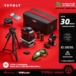 YEVOLT-Niveau laser vert série YVGLL4XS, 3/4-Plane 12/16-Line, Auto-nivellement 360 3D/4D Horizontal et Vertical 3.6V 3Ah, Outils électriques