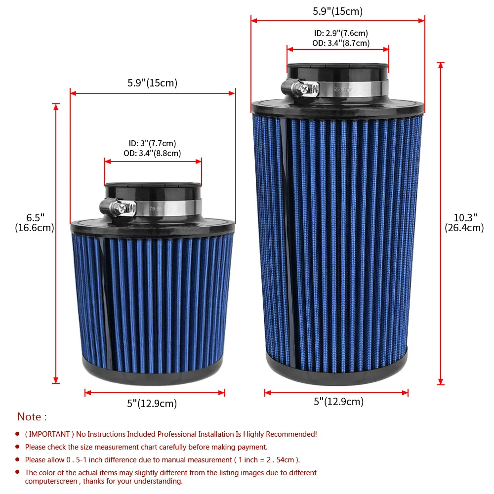 76mm 3inch Car High Flow Air Filter Cold Air Intake Universal Filters for Sport Racing Car Engine Air Inlet Washable