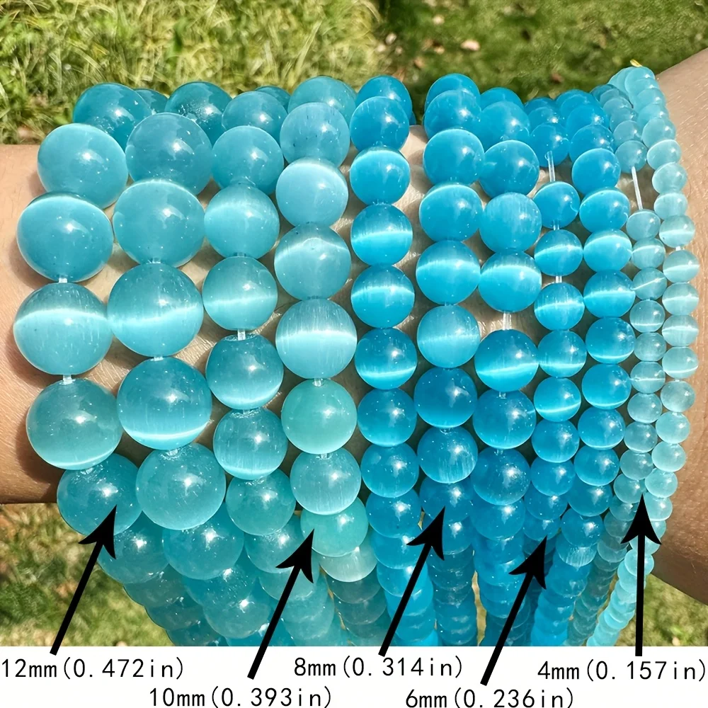 4/6/8/10/12mm Natural Lake Blue Cat Eye Stone Opal Bead Loose Spacer Bead for Jewelry Making DIY Bracelet Supplies 1 Strand