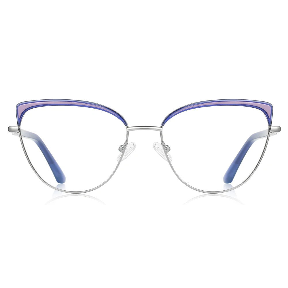 Kachawoo TR90 metal eyeglasses blue light blocking female computer blue silver cat eye glasses frame for women birthday gifts