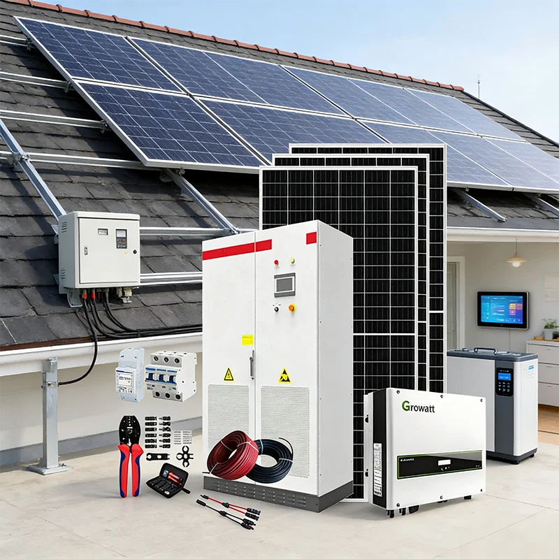 Growatt 100KW Hybrid Off-Grid Solar System 3 Phase Complete Commercial Kit LiFePO4 Battery Solar Panels for Factory Business