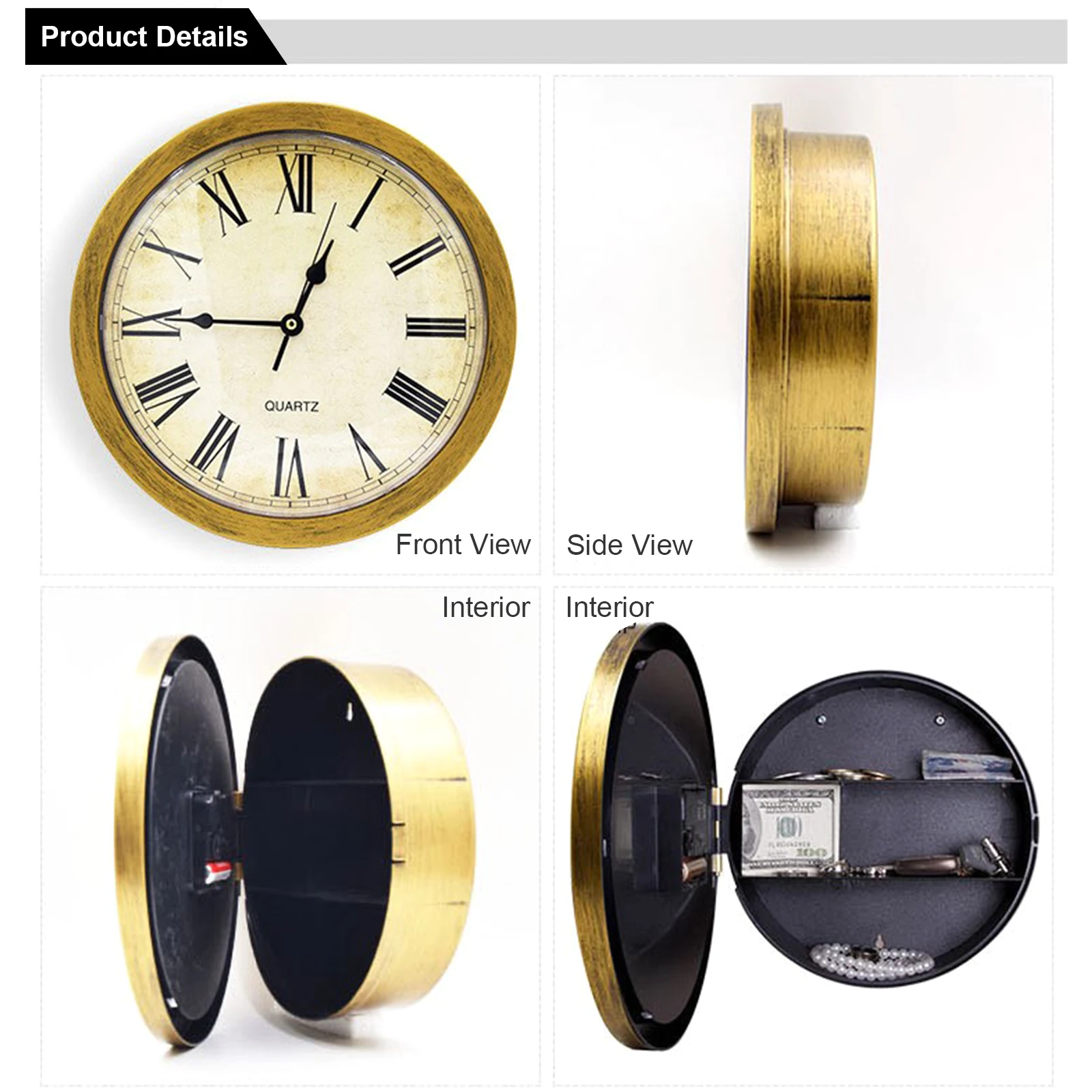 Wall Clock with Hidden Safe 10-Inch Creative Wall Clock Hidden Safe Box Wall Clock Safety Box for Cash Jewelry Keys Valueables