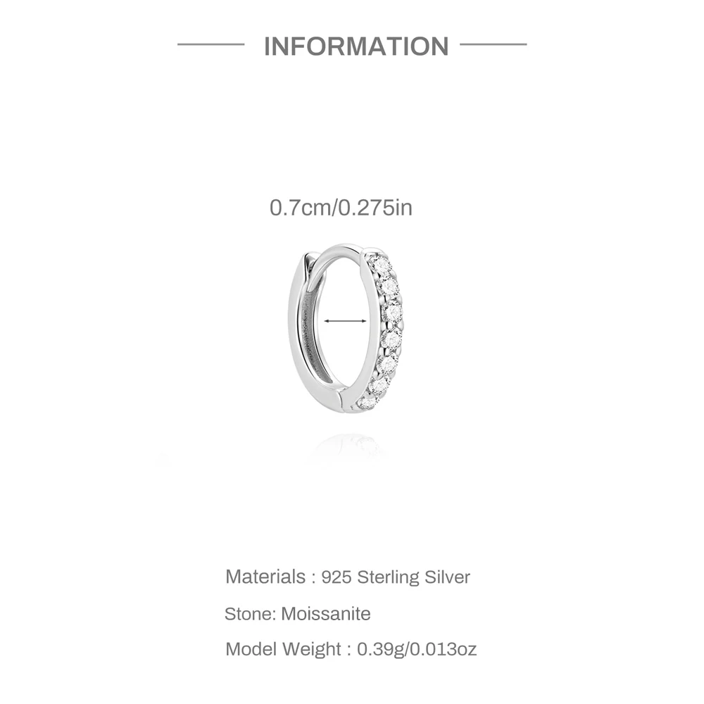 Aide 6/7/8/9mm 1pc Funkelnde Moissanit Ohrringe 925 Sterling Silber Klassische Glänzende Kreis Creolen für Frauen Edlen Schmuck – Detail 9