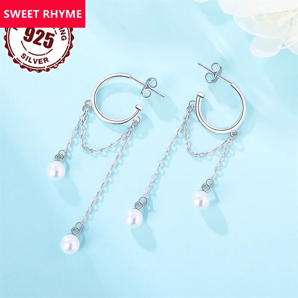 Original 925 Sterling Silver Pearl Fringe Earrings Women's Faionable Versatile Ele Ear Jewelry Cross-Border