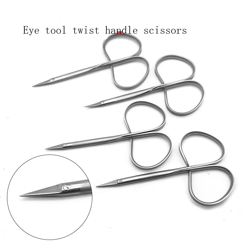 Express scissors Twist handle scissors straight curved scissors Stainless steel eye scissors Double eyelid eye scissors plastic