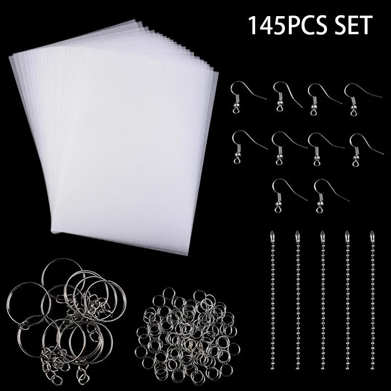 145/198/245Pcs Heat Shrink Plastic Set Shrinky Art Film Paper Sheet Punch Keychains Earring Pencils DIY Kit Drawing Art Supply