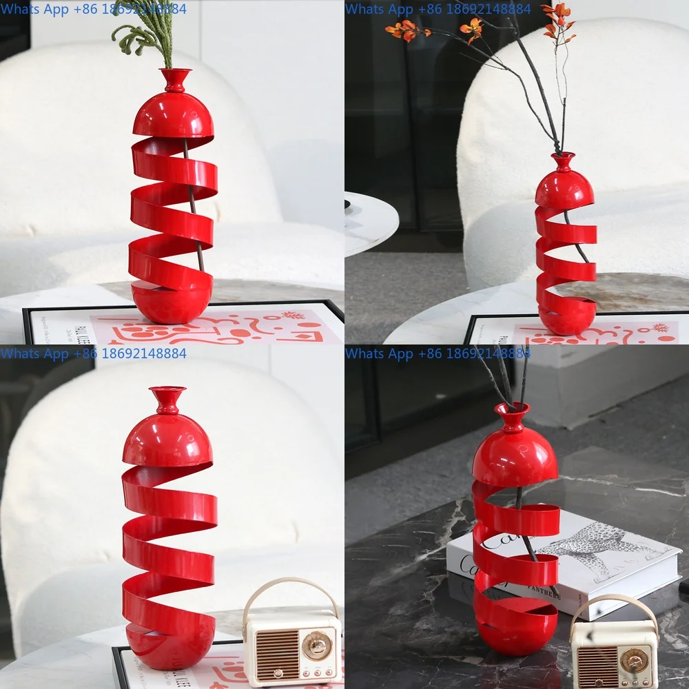 

Abstract Hollow Ribbon Metal Vase Decorative Ornament for Home Hotel Living Room