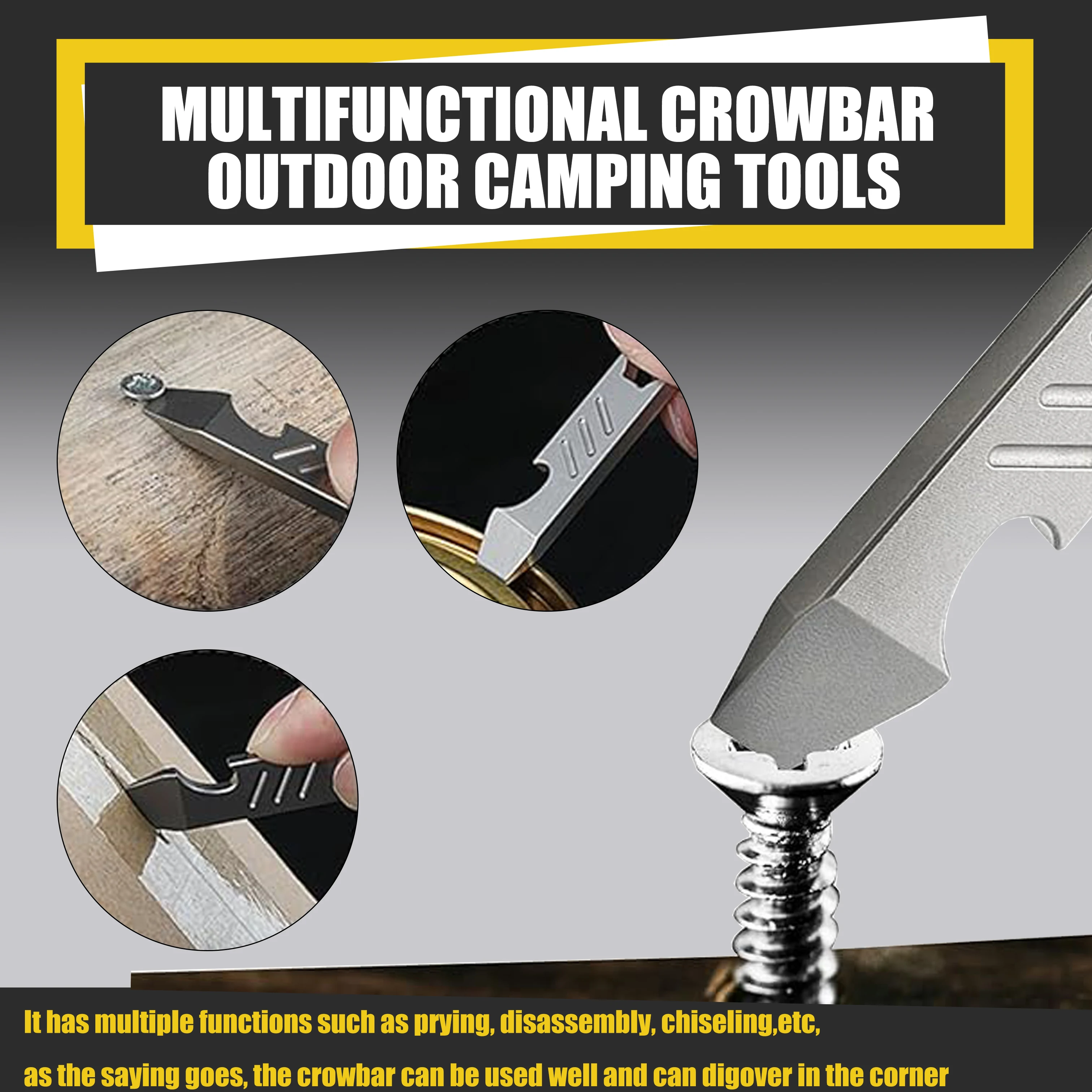 Multifunktionales Mini-Werkzeug aus Edelstahl: Brechstange, Flaschenöffner, Skala, Sechskantschlüssel, EDC Outdoor-Werkzeug, Campingausrüstung – Detail 3