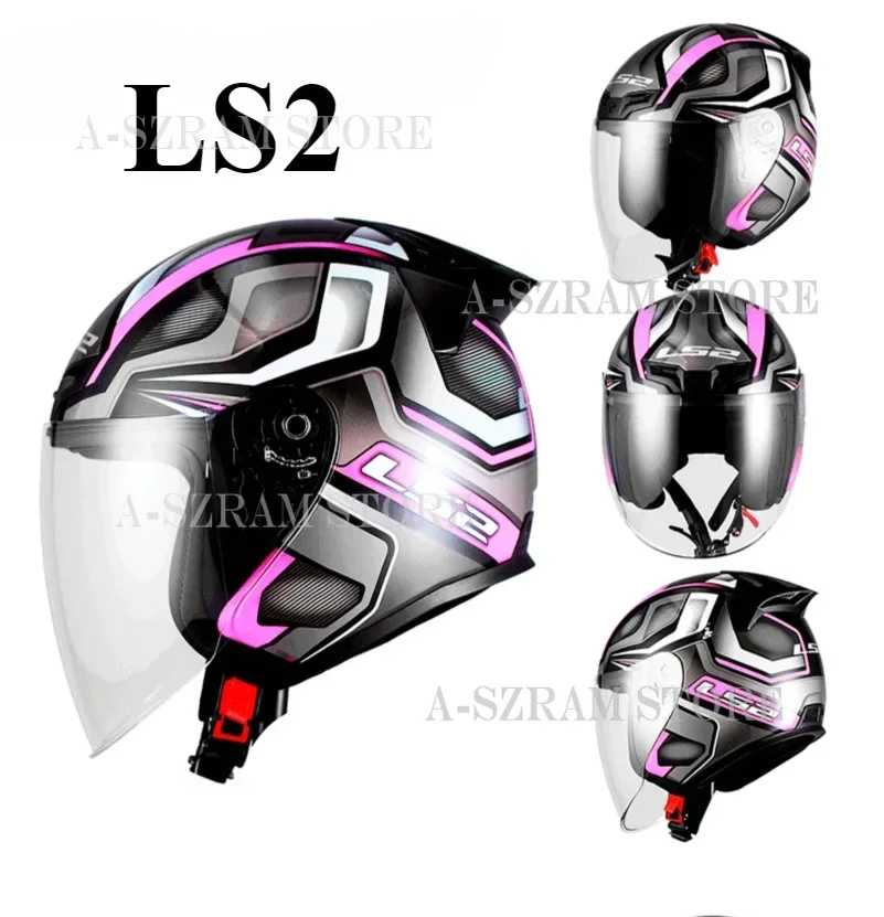 

3/4 Open Face Helmet LS2 Motorcycle Helmet Electric Power Assisted Vehicle Four Seasons Large Tail Wing Men's and Women's