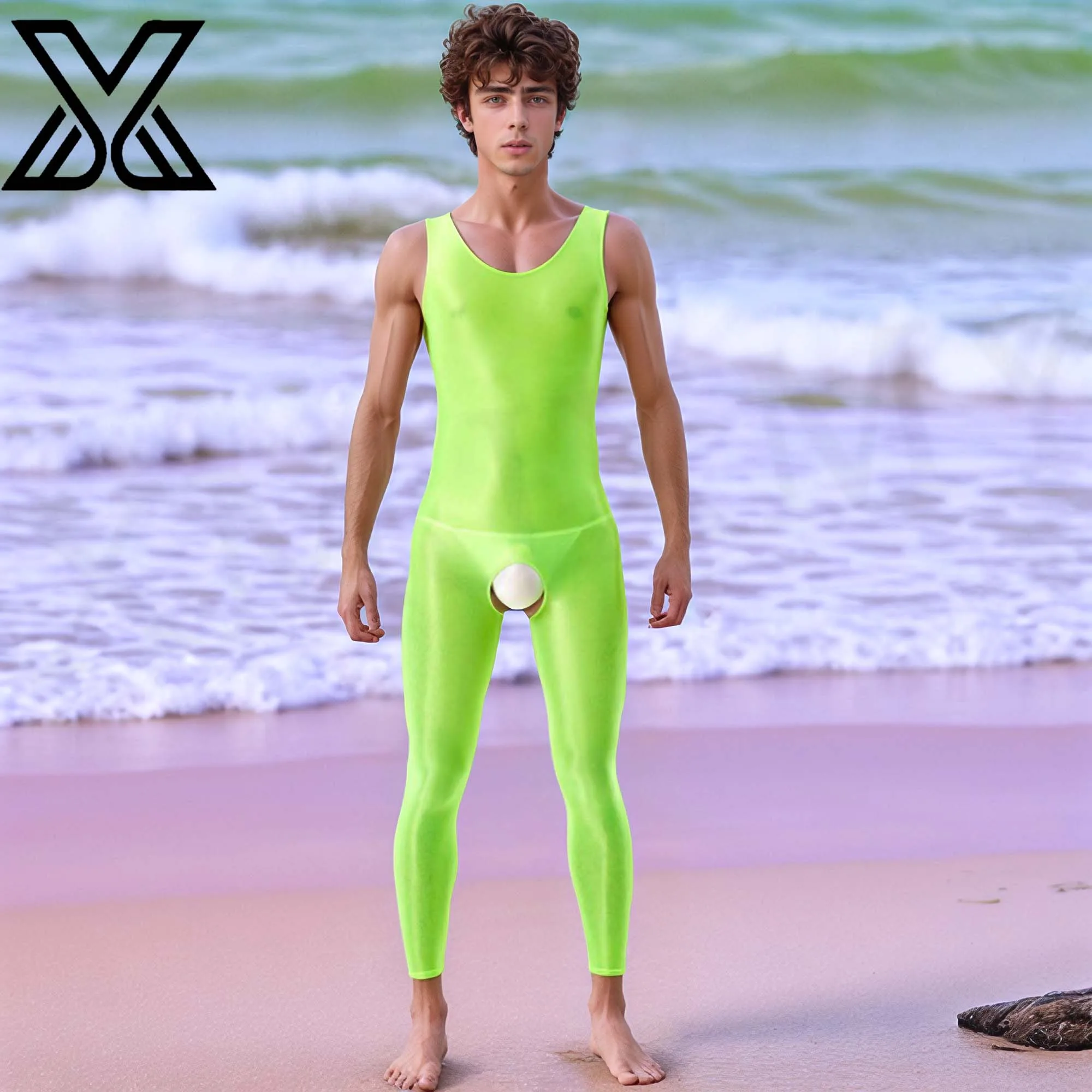 

XMJXMY Unisex sleeveless bodysuit Shiny vest bodysuit Open crotch bodysuit sexy bodysuit