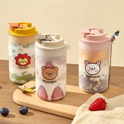 WORTHBUY Portable Breakfast Oat Cup With 316 Stainless Steel Spoon Plastic Milk Yogurt Oatmeal Jar Leak Proof Food Container