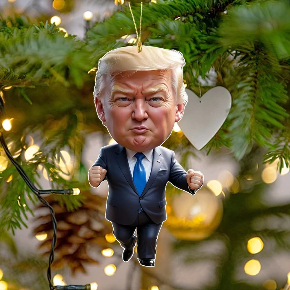 Funny Interesting Acrylic Donald Trump Cartoon Pendant Funny Trump Pendant Keychain with Car Doll Hanging Christmas Tree Pendant