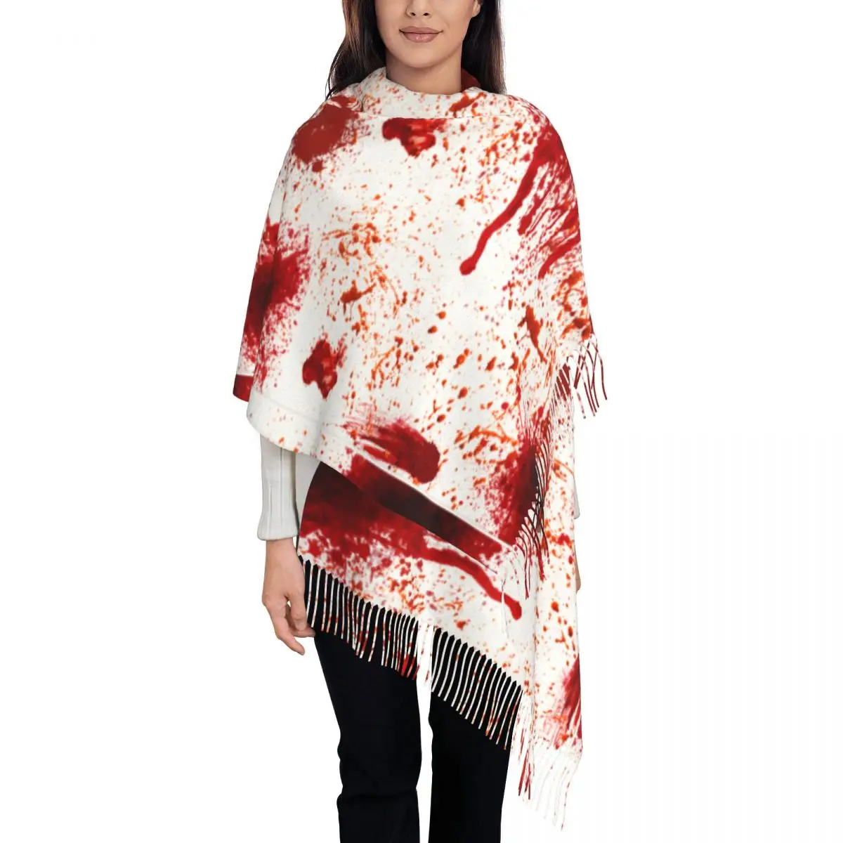 Blood Splatter Horror Scarf Wrap for Women Long Winter Fall Warm Tassel Shawl Unisex Scarves