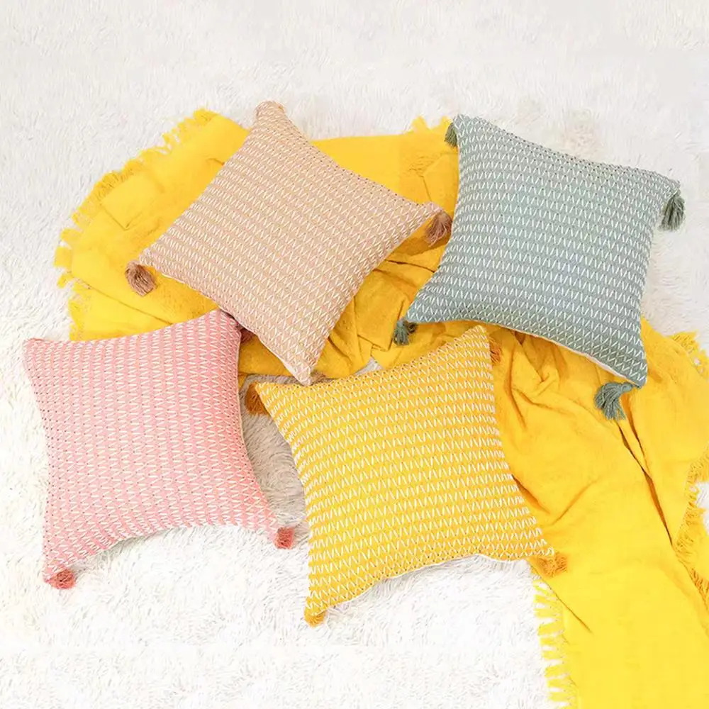 

Braided Plaid Pillowcase Tassel Design Bohemian Pillow Cover Living Room Pillow Cover Pillow Cover Woven Pillowcase For Sofas