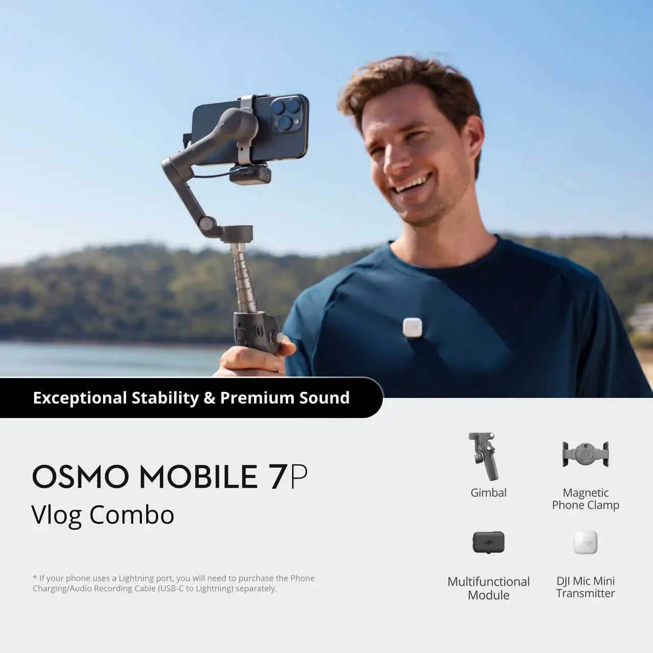 DJI Osmo Mobile 7P Vlog Combo (Mic Mini Transmitter) Robust 3-Axis