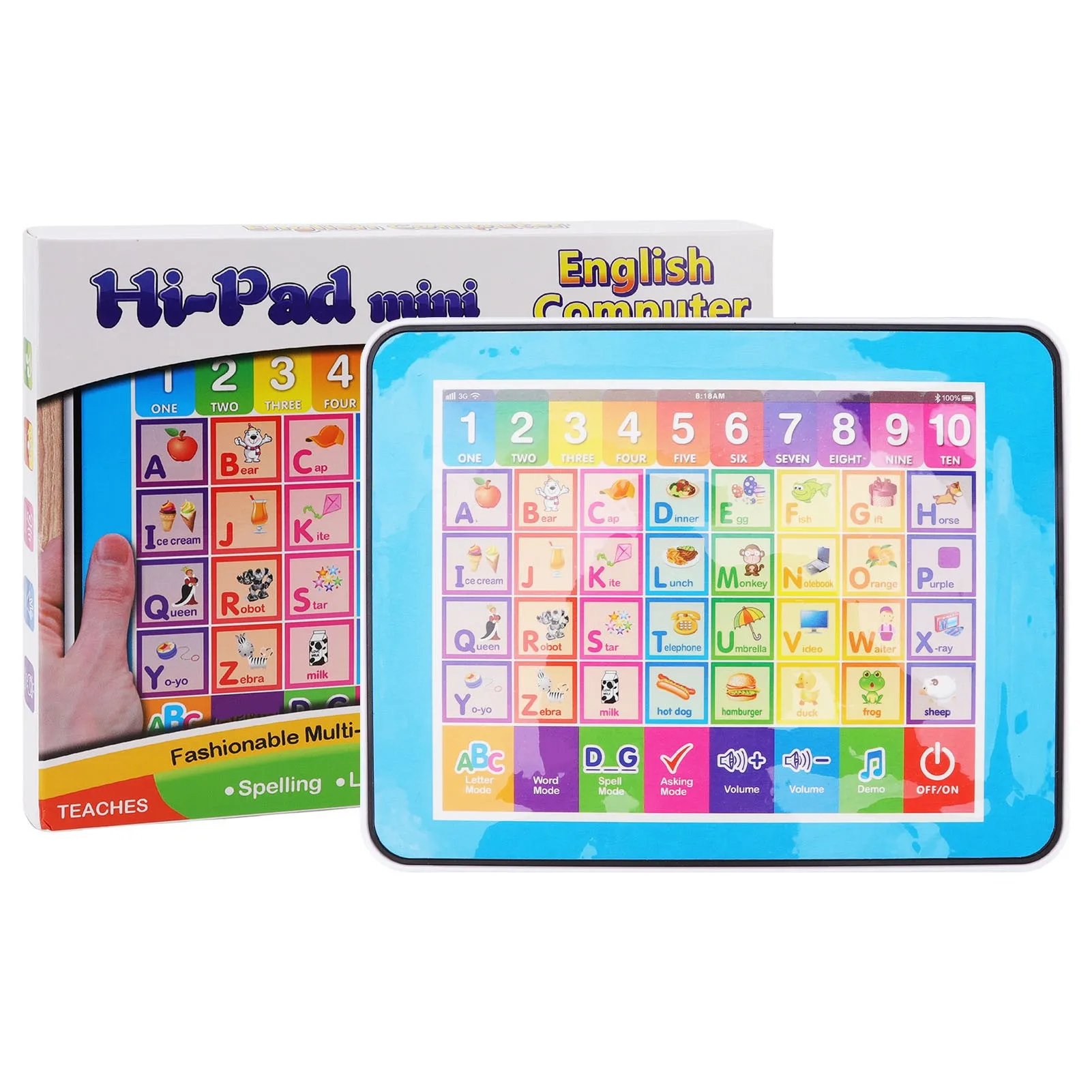 Children English Learning Machine 6 Educational Functions Rich Content Adjustment Volume Smart Toy Tablet for Home Travel Blue