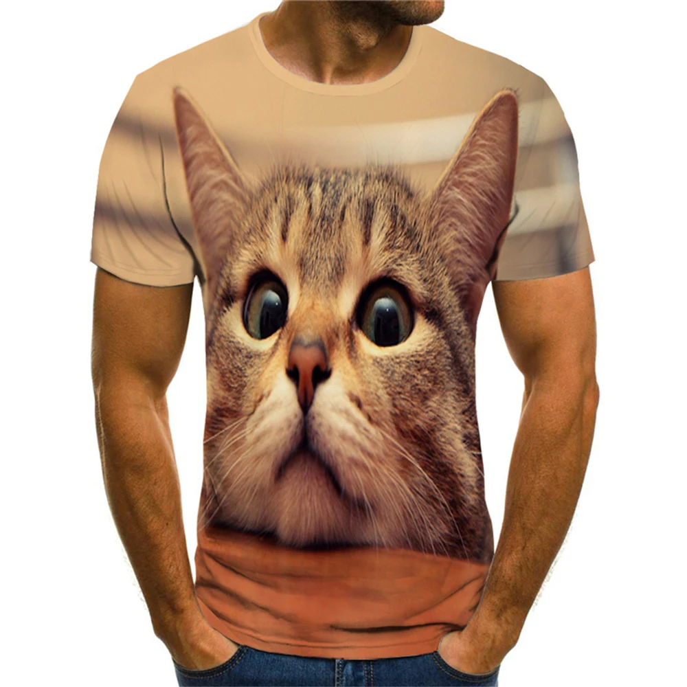 Summer Fashion Print Funny Cat Pattern Men and Women Hip-Hop Personality Loose Round Neck Short-Sleeved T-shirt Top