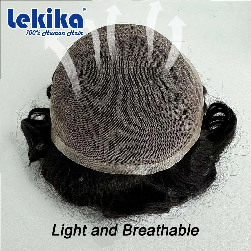 Full Lace Men Toupee Hair Prosthesis Breathable 100% Natural Human 64 Base Men's Wigs Replacement Systems Unit Comfortable