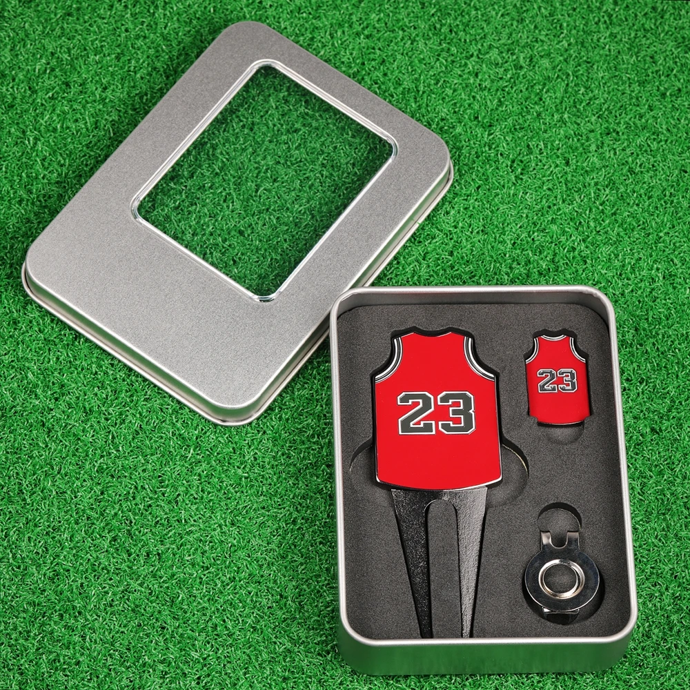Logam # 23 # 24 Alat Perbaikan Lapangan Golf, Penanda Bola, Klip Topi, Set Hadiah