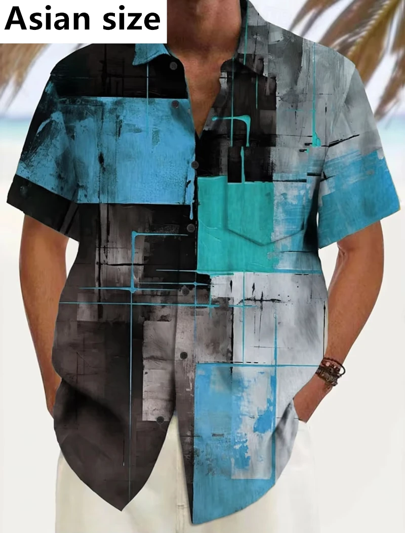 

Men's Geometric Color Block Patchwork Shirts Short SleeveTurndown Summer Hawaiian Shirt Button Up Shirt Vacation Unisex Blouse