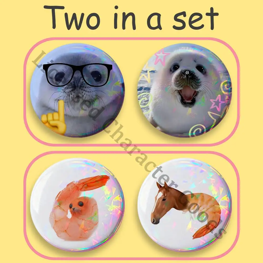 Silly Seal Watonas Sea Printed Pins 2-Piece Set Couple Badges Decorations Souvenir Collectibles 25 32 44 58 75 mm