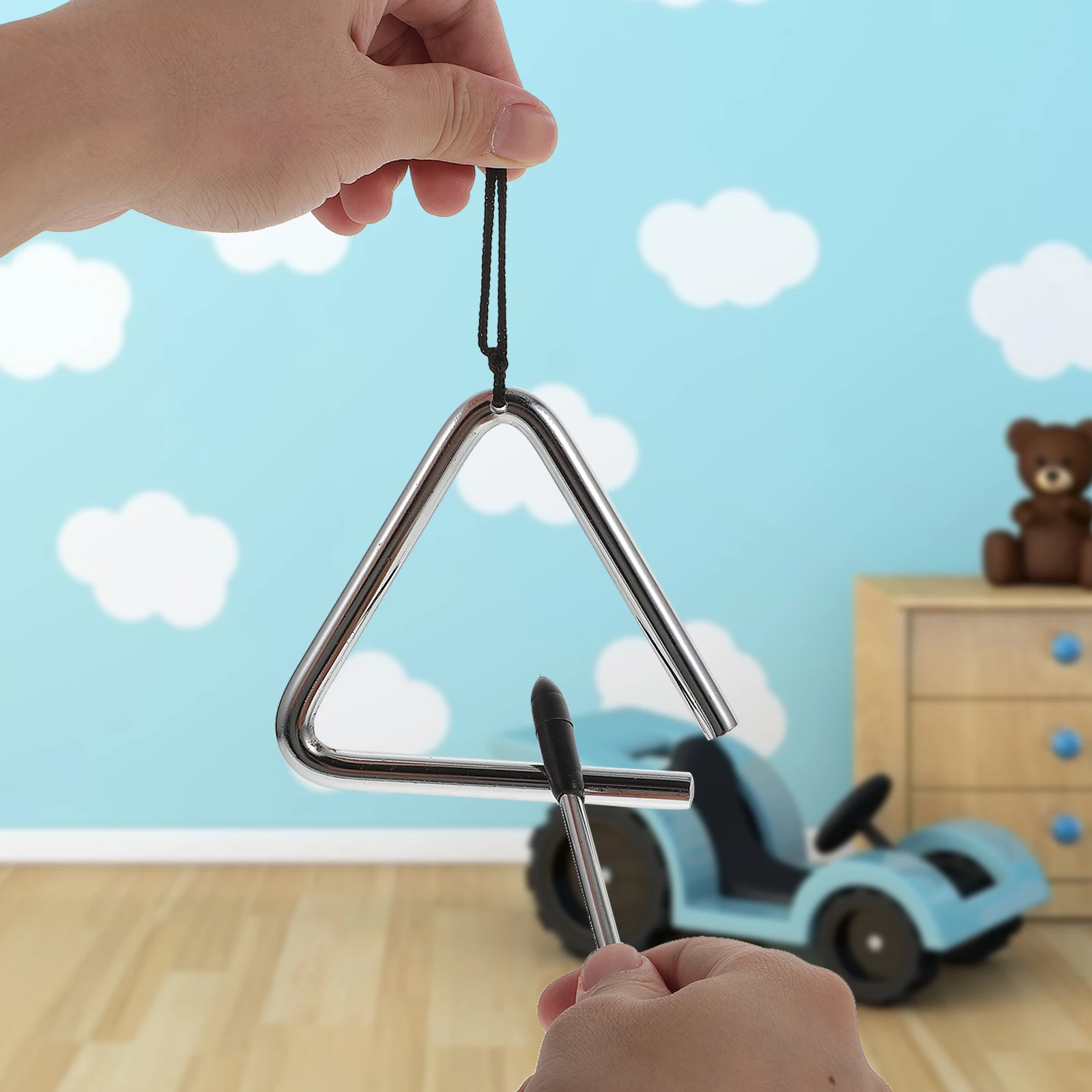 

Triangle Instrument Set Kids Music Percussion Toy Silver Stainless Steel Children Musical Practice Interest Development Hand Eye