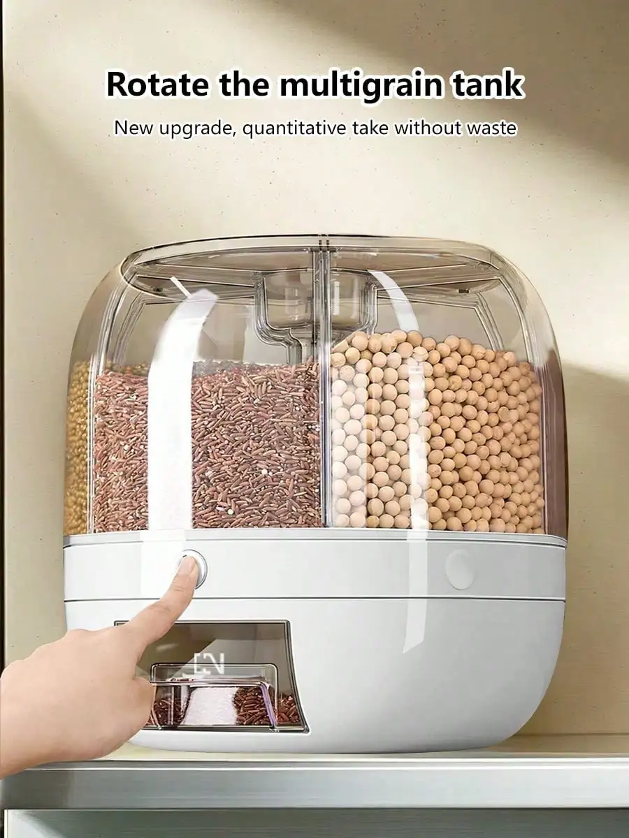 

1-Piece Divided Rice Bucket 360 ° Rotating Multi-Grid Storage Box For Grains And Cereals For Home Use Insect-Proof