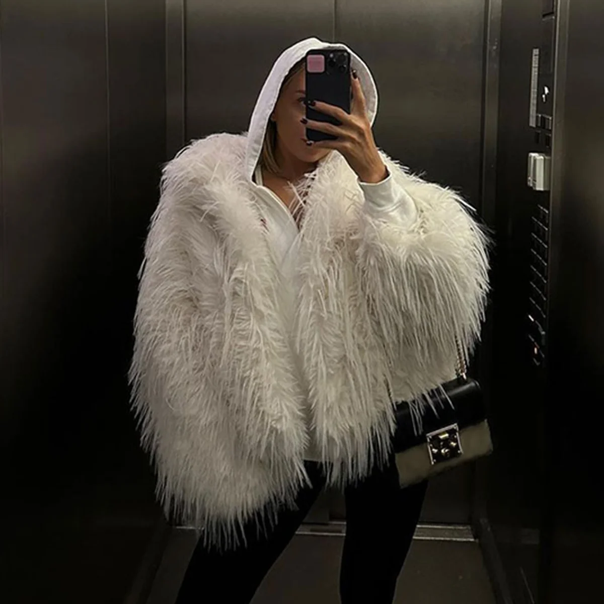 Tassel Faux Fur Coat Women Autumn Winter Clothes Turn Down Collar Fashion Short Jacket Overcoat Female Streetwear Outerwear 2024