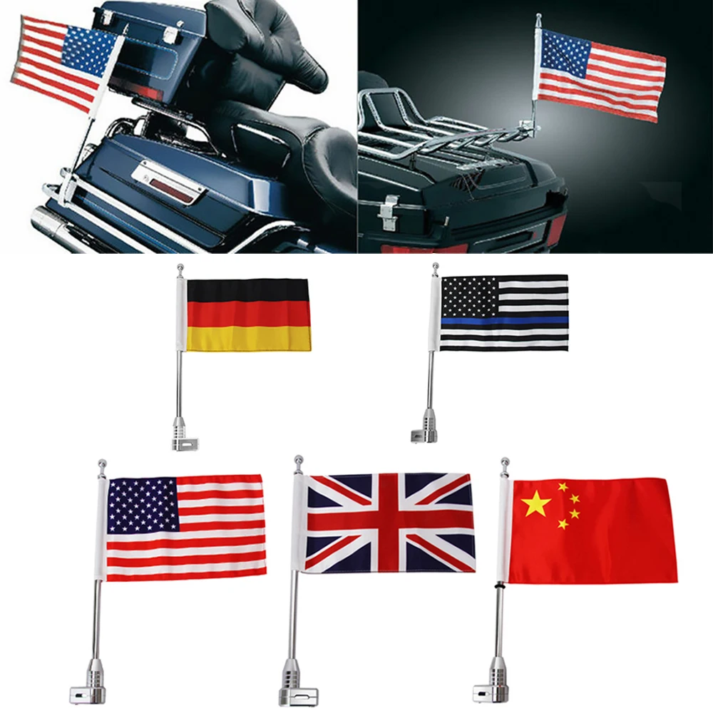 Chrom-Motorrad-Schädel-Amerika-Flagge mit Stange für Honda GoldWing GL1800 2001–2011 2010, vertikale Gepäckflaggen auf der Rückseite