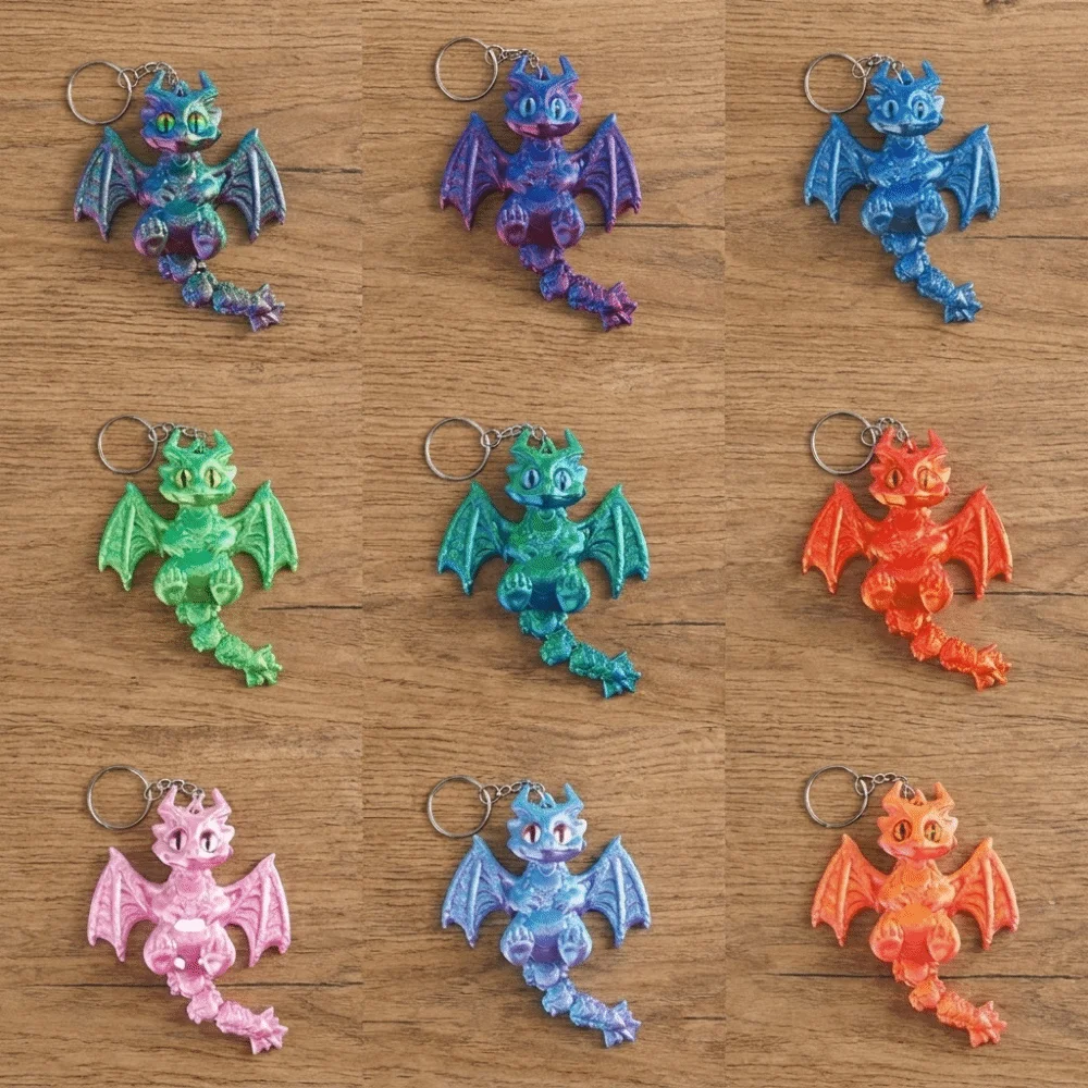 Funny 3D Printed Dragon Keychain PLA Movable Joints Pterosaur Keyring Multicolor Lightweight Articulated Pendant Bag Decoration
