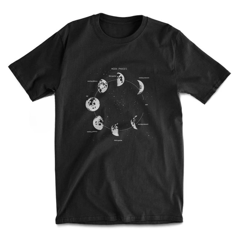 Moon Phase Diagram Astronomical Moon T-shirt Celestial Space Phase Screen Printing for Men and Women Same Style Art Aesthetics
