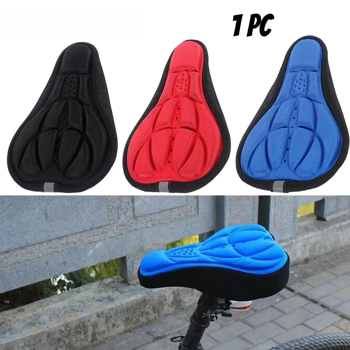 Bicycle Saddle 3D Bike Seat Cover Padded Wide Gel Soft Pad Exercise Bike Seat Cushion Wide Foam Mountain Bicycle Seat Cushion