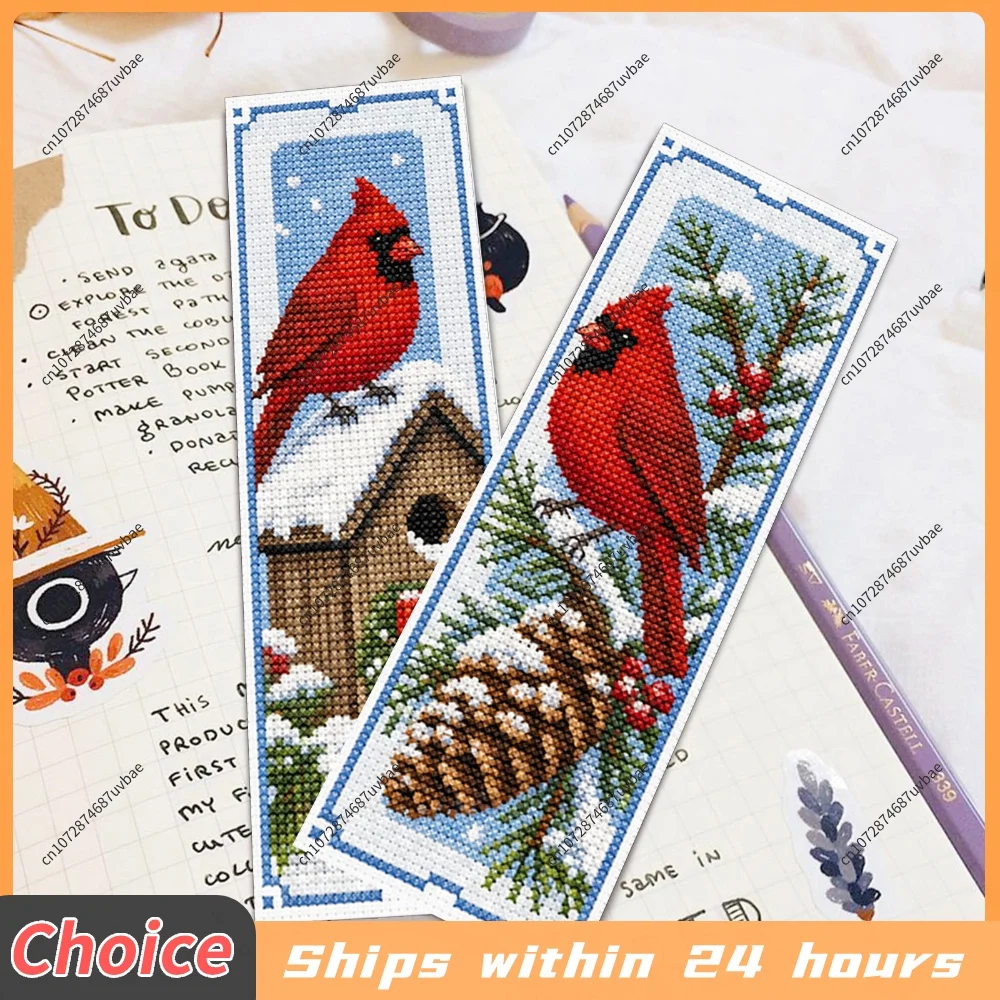 Bookmark Kit 14CT Printed Canvas 2 Strand DIY Embroidery Single Sided 24x41cm Cotton Thread Craft Set