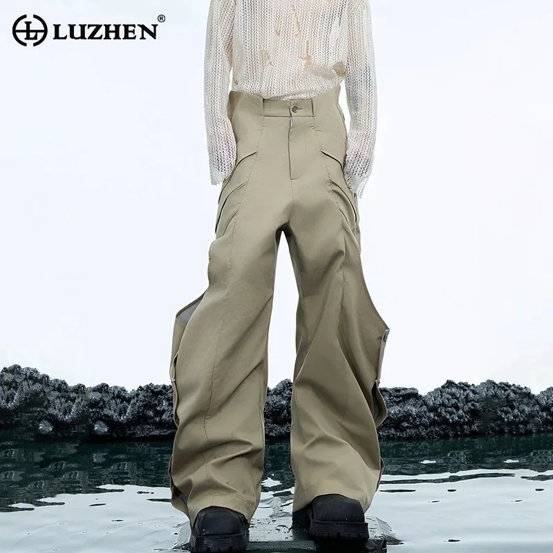 LUZHEN Personalized Pleated Loose Casual Pants Workwear Wide Leg High End Original Designer New Handsome Men's Trousers LZ7375