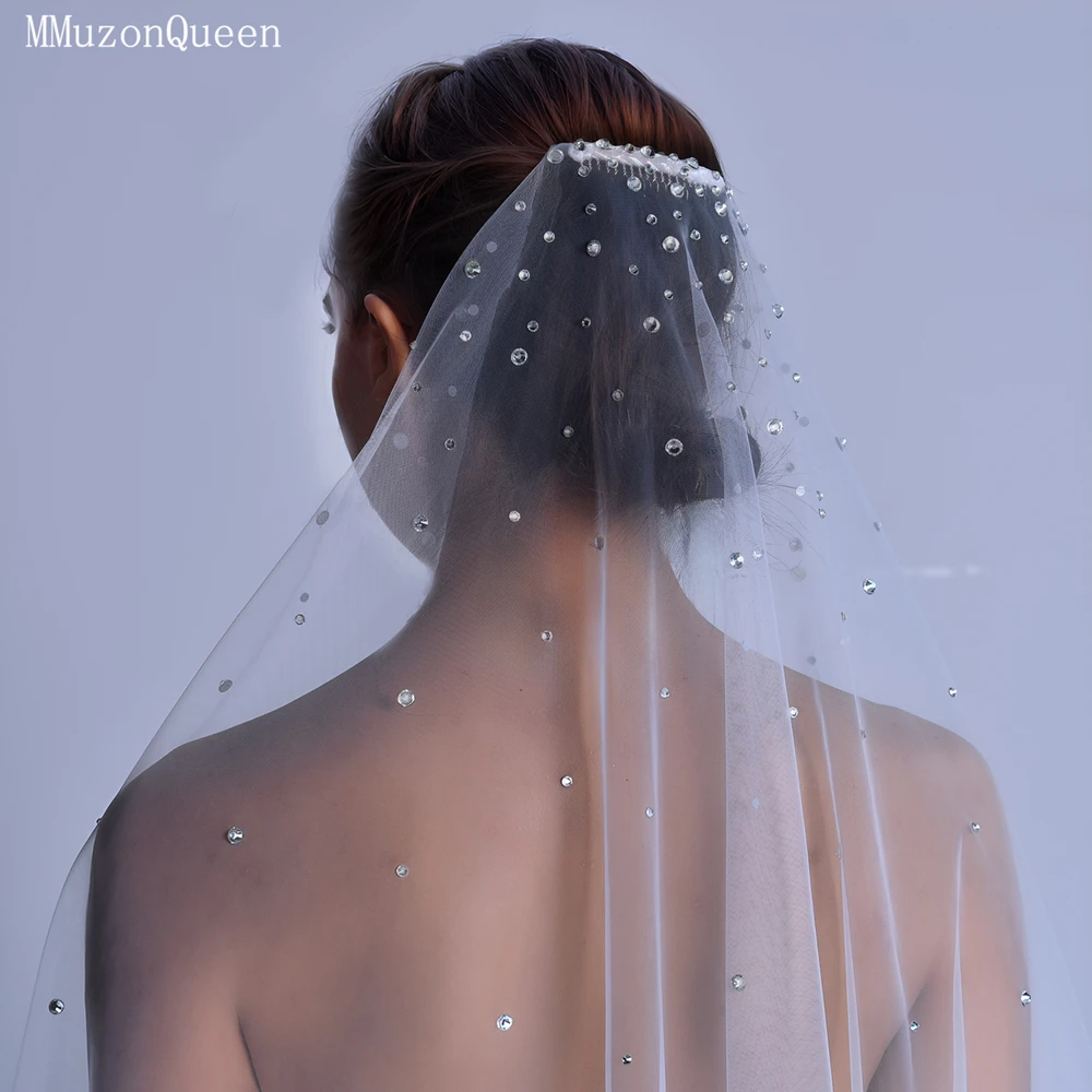 

TOPQUEEN V71A блестящая свадебная вуаль с кристаллами блестящая свадебная вуаль высокое качество Стразы вуаль для невесты 1 слой собора