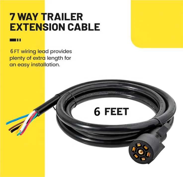 OEM Heavy Duty 7 Pin Trailer Plug Cord 6 Feet 7 Way  7Pin Trailer Connector  RV Blade Trailer Wiring Harness Plug
