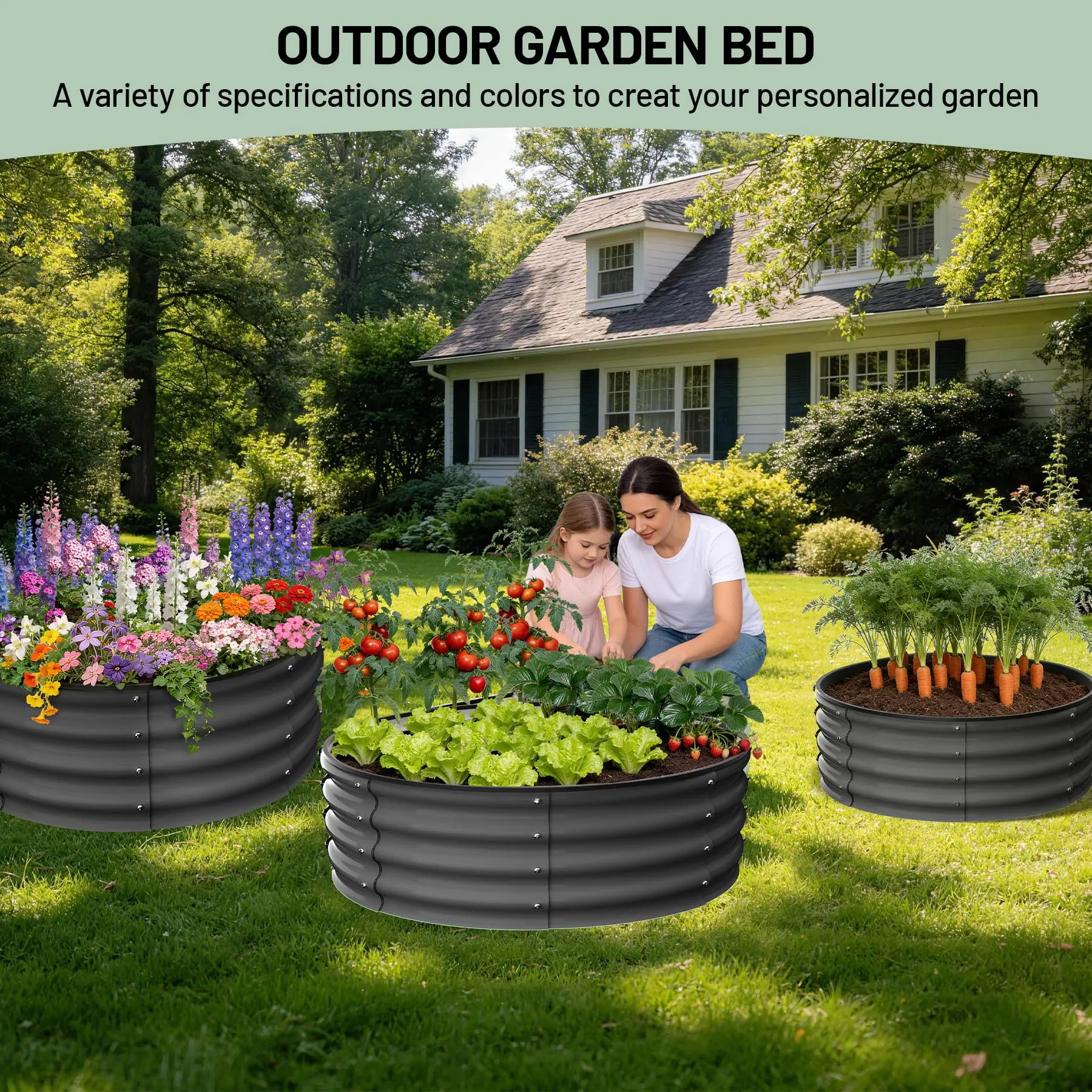 

Set Of 2 Galvanized Raised Garden Beds 2x2x1 FT, Round Planter Beds With Rubber Edge Trim For Vegetables, Flowers And Herbs