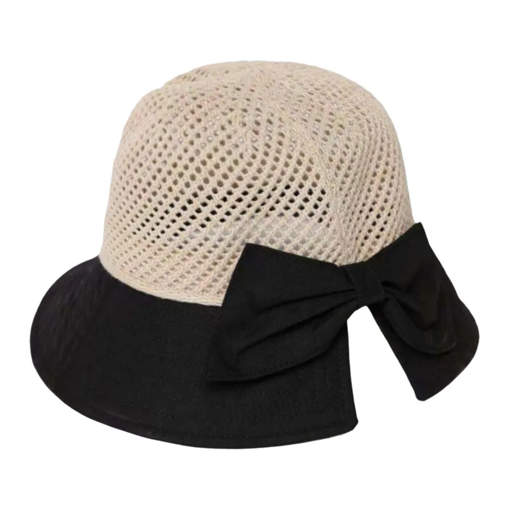 

Sweet Crochet Bowtie Fisherman Hat Hollow Japanese Bow Sun Hat Panama Hat Foldable Knitted Bucket Hat For Women