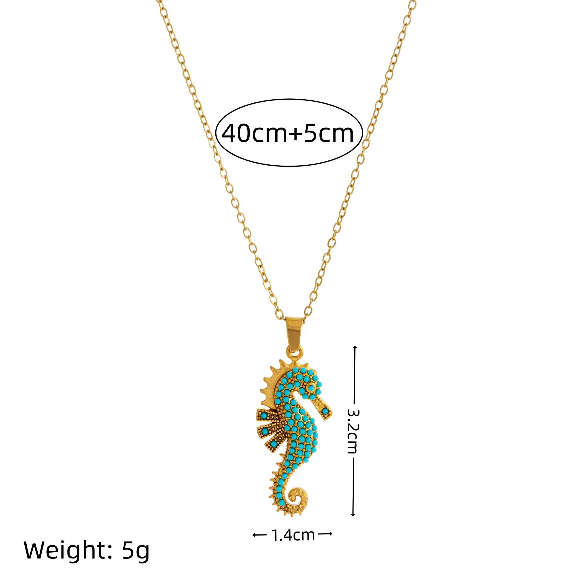 Halskette mit Seepferdchen-Anhänger | 18 Karat vergoldeter Edelstahl mit Zirkon-Inlay, Schmuck für Damen – Detail 5