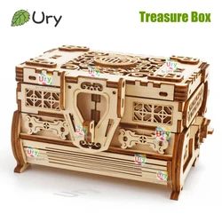 URY 3D Wooden Puzzle Mini Antique Treasure Box Dressing Case DIY Game Advanced Assembly Model Toys Creative Gift for Lady Girls