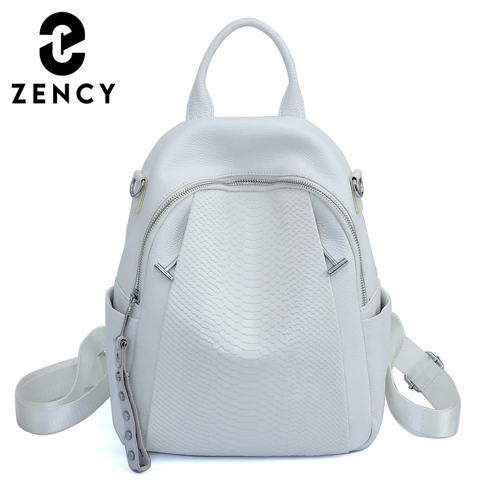 Zency Genuine Leather Backpack For Women Fashion Alligator Simple Shoulder Travel Bag Rucksack