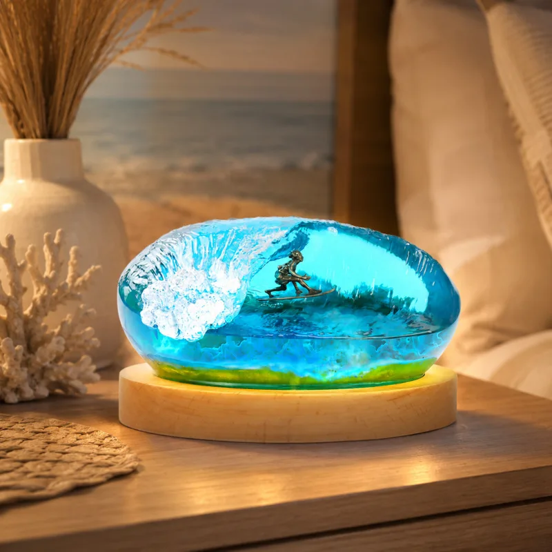 Resin Night Light Ocean Coral Table Lamp Miniature Micro Landscape Handmade Creative Home Decor Bedroom Desk Ornament Gift